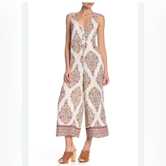 Show Me Your MuMu Cream and Pink Boho Jumpsuit Size Medium - Picture 1 of 7
